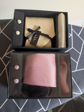 Men's Pink Tie Set with Matching Cufflinks and Pocket Square